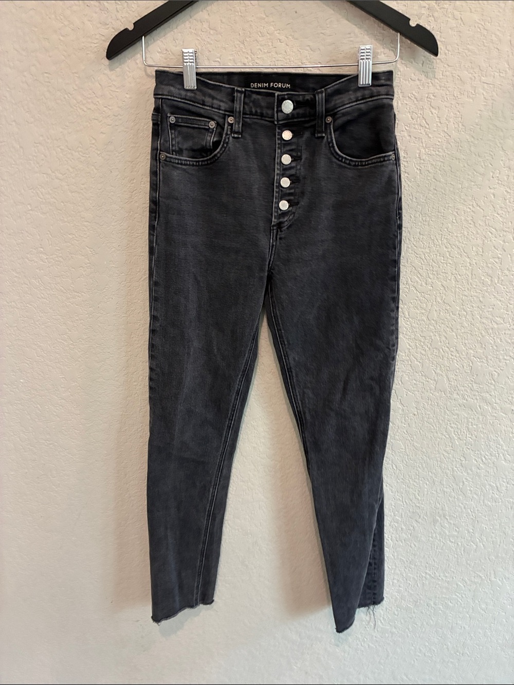 Denim Forum High-Rise Button-Fly Jeans in Washed Black